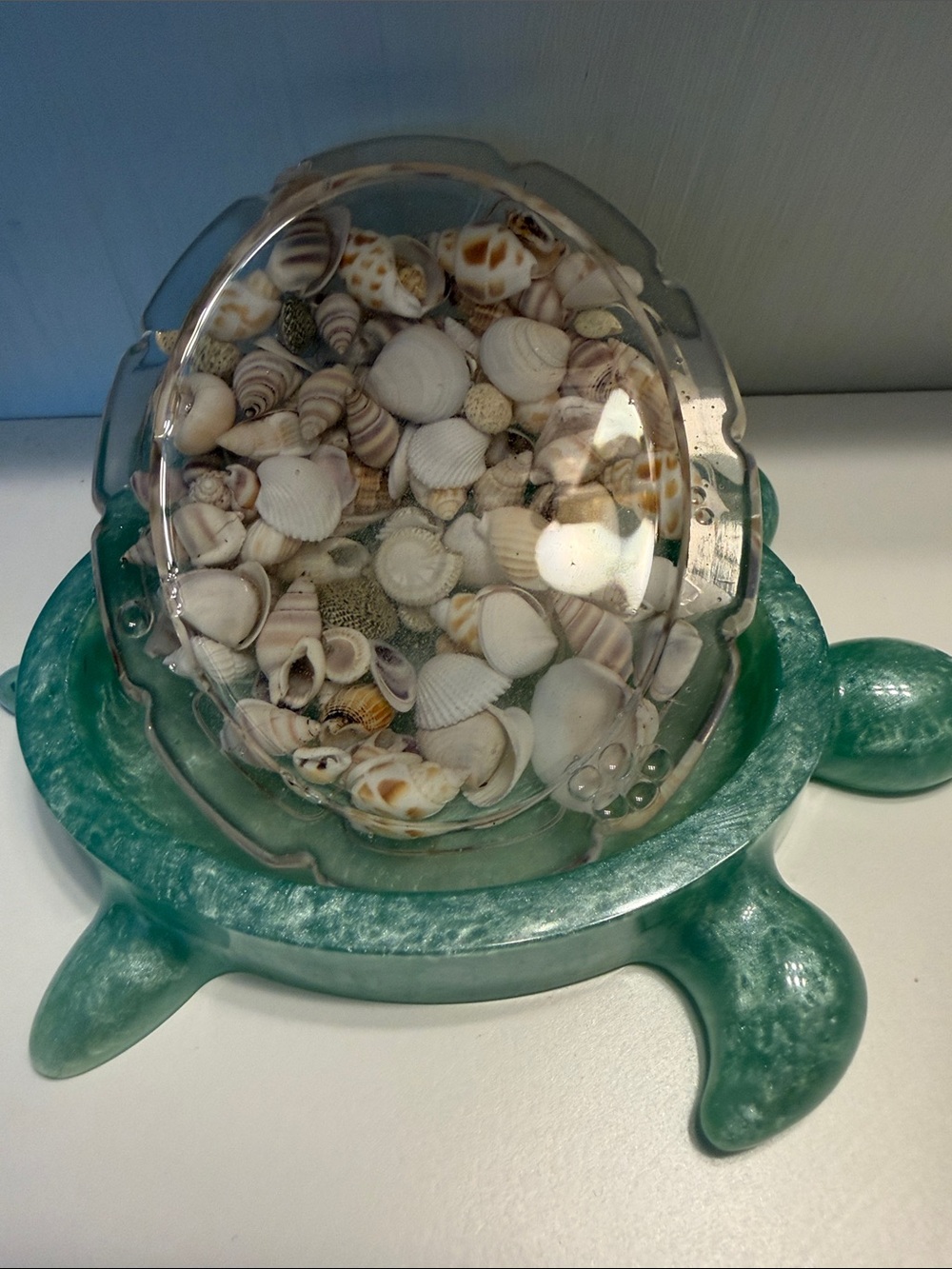 Handmade Resin Coastal Sea Turtle  with Embedded Shells - Green - Picture 2 of 3